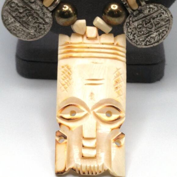 Artisan Tribal Pendant Beaded Necklace, Hand Carved Pendant, 26 Inches - Picture 8 of 9